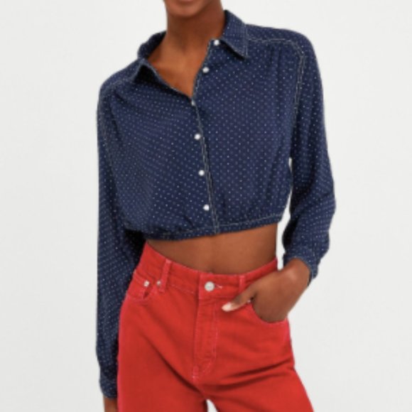Navy Blue White Polka Dot Blouse - Picture 2 of 2